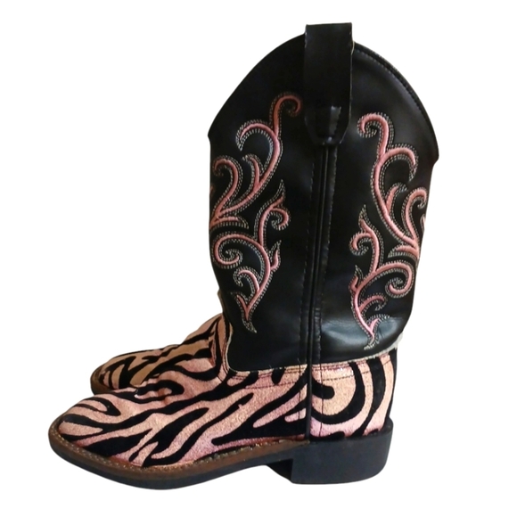 Old West Pink And Black Zebra Glitter Cowboy Boots Cowgirl Boots size 12 - Picture 5 of 11